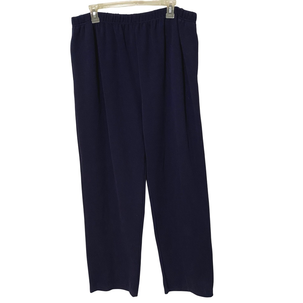 Y2K Ms Lee Nice & Easy Navy Blue Ribbed Knit Pull On Pants Pockets XL Normcore